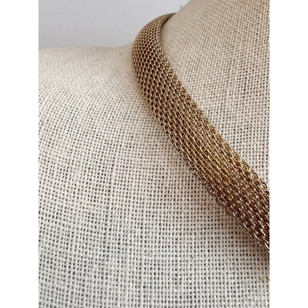 Gold Tone Mesh Collar Necklace Minimalist